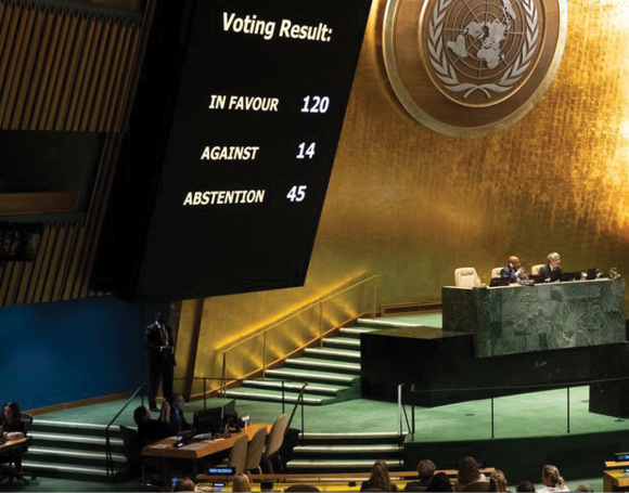 5.1%:  Population of countries whose delegates voted Against call for Ceasefire
