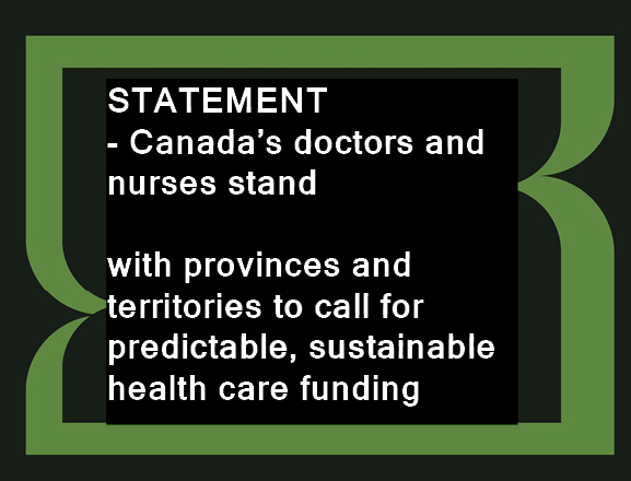 STATEMENT - Canada's doctors and nurses stand with provinces and territories to call for predictable, sustainable health care funding